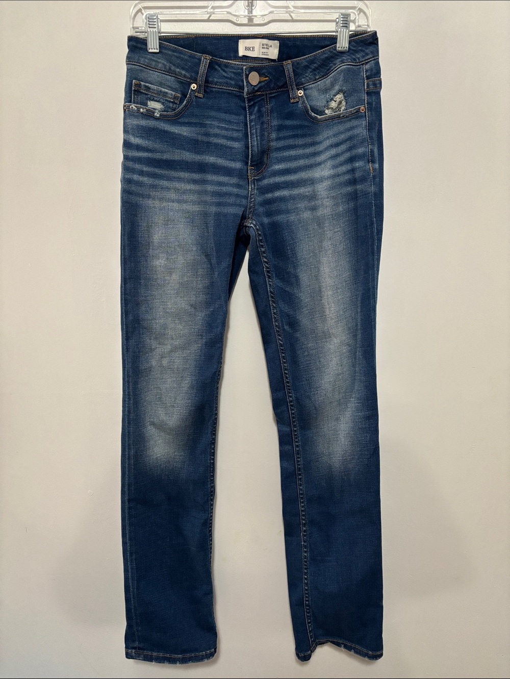 BKE Stella Mid-Rise Slim Fit Straight Jeans Size 28x30 Medium Wash Distressed